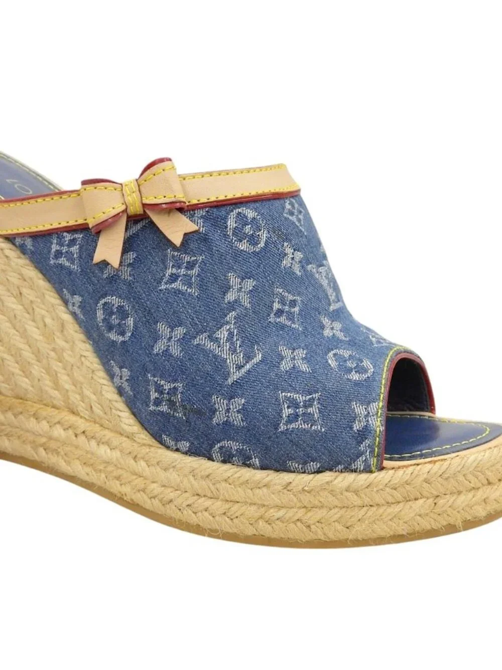 Louis Vuitton Monogram Denim Espadrilles Heels Shoes Blue
